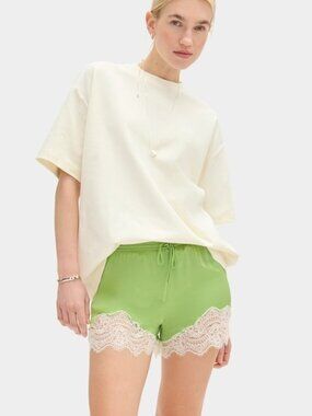 Aligne Silky Green Lace-Trim Sleep Shorts